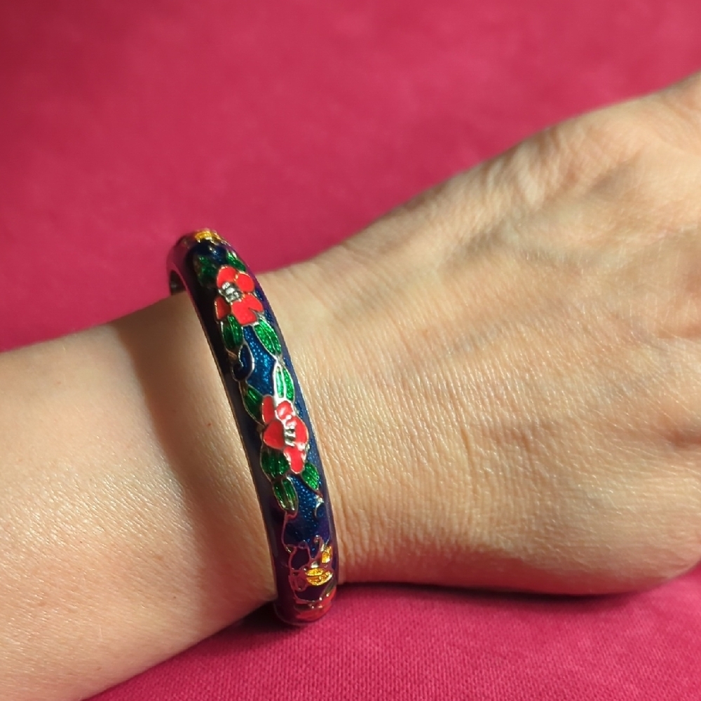 Floral Enamel Bangle Bracelet